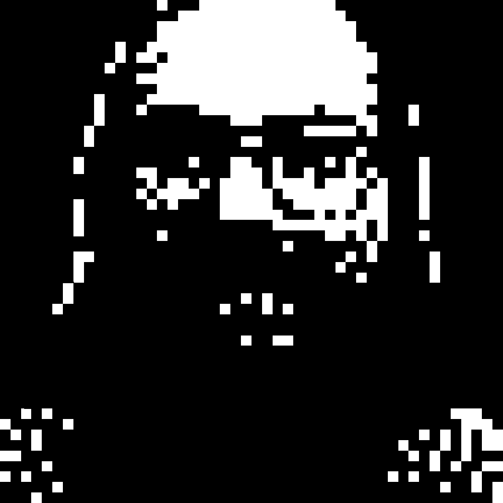 A black and white pixellated image of the computer engineer Ken Thompson, to be downloaded for use with the script