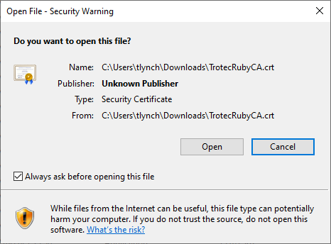 Screenshot of a Windows Security Warning