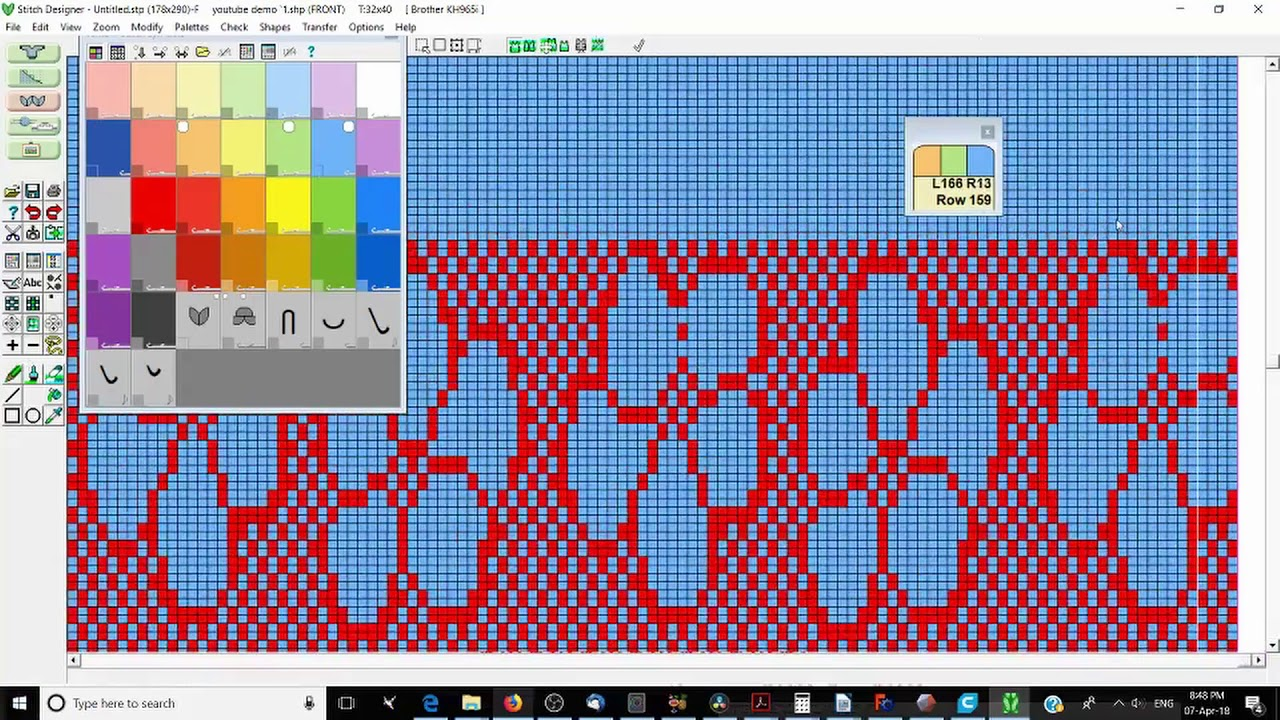 A screenshot of the DesignaKnit software's stitch designer window