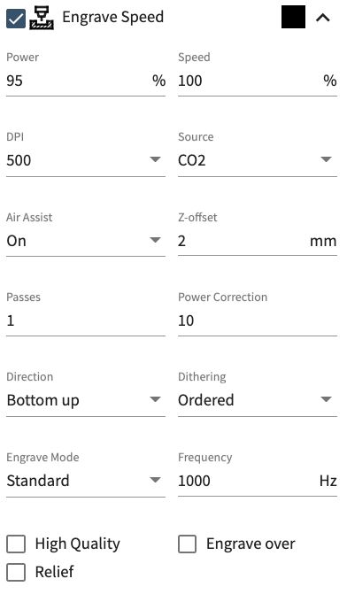 Screenshot of the extended materials settings