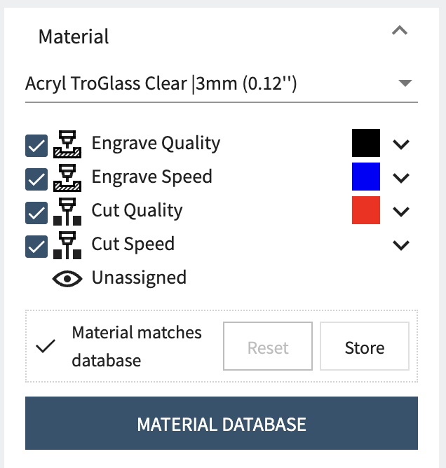 Screenshot of the material selector