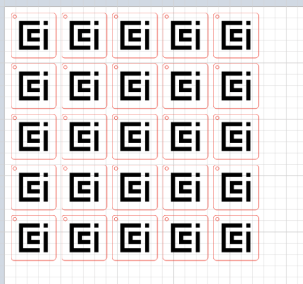 Screnshot of a 5x5 grid of key chains with 5mm spacing in Ruby