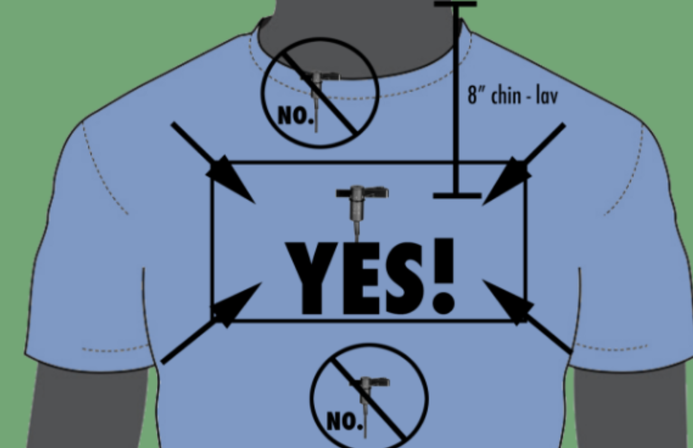Photo indicating the position the lapel capsule in the centre of your chest