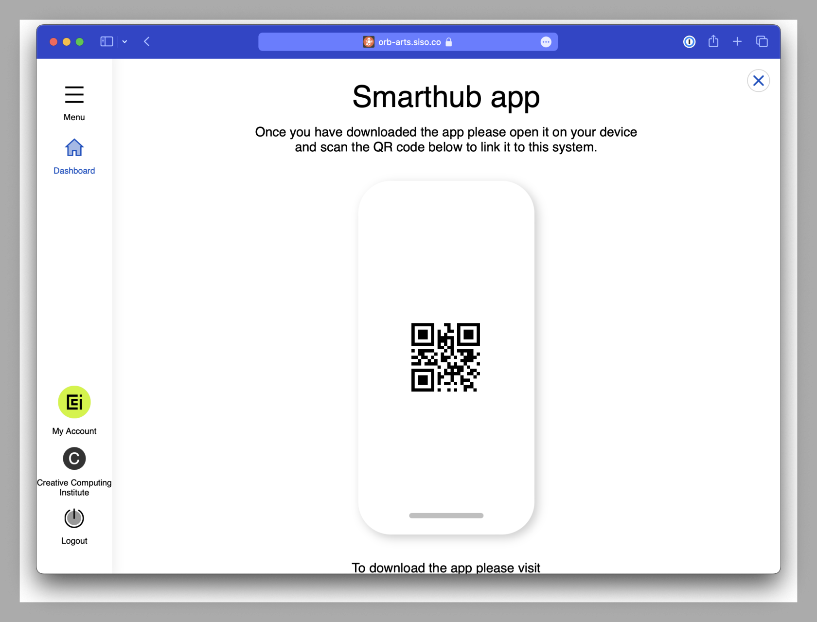Screenshot of a QR code in the middle of the screen to scan in the app