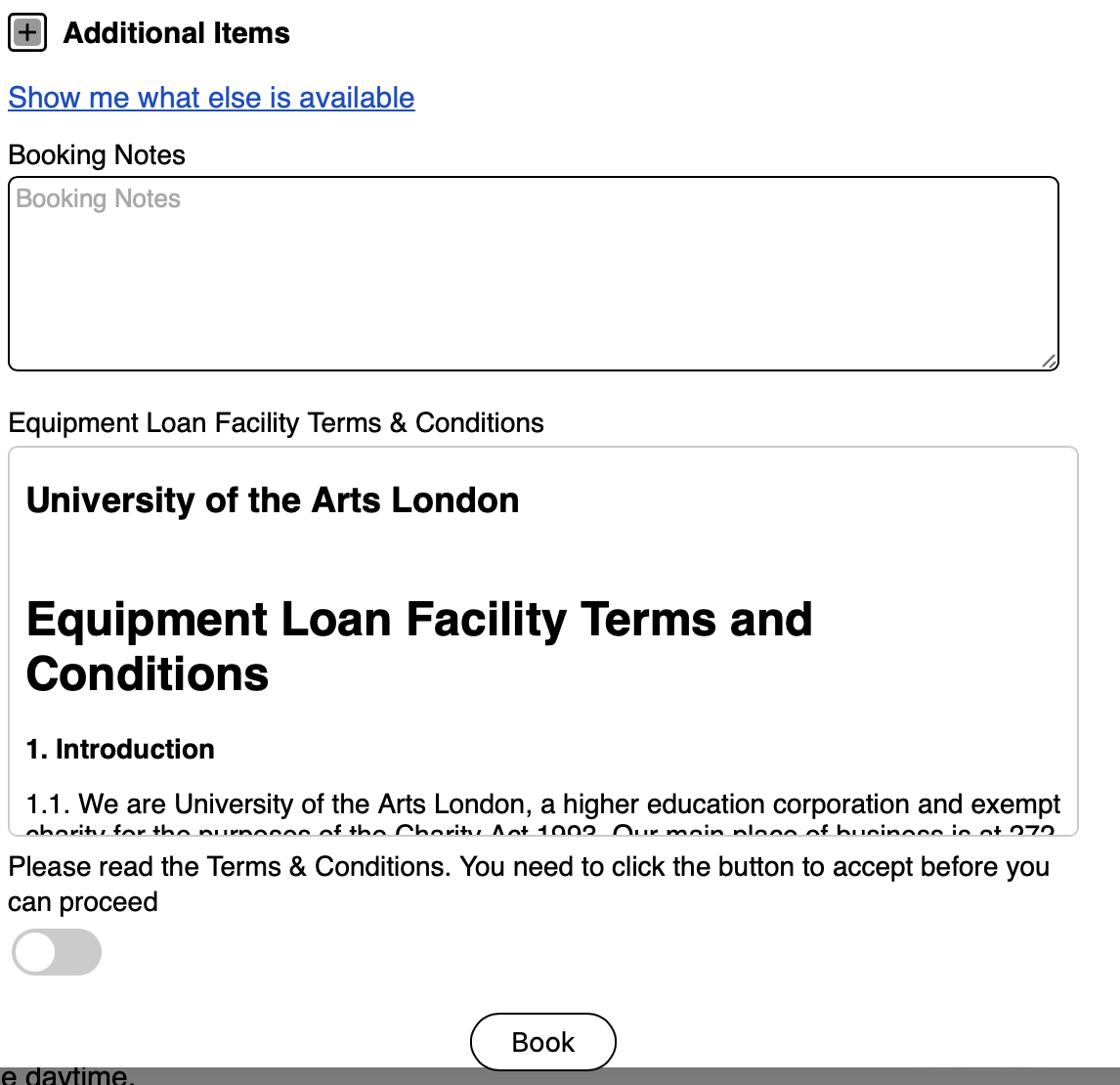 Screenshot showing the ORB Terms and conditions
