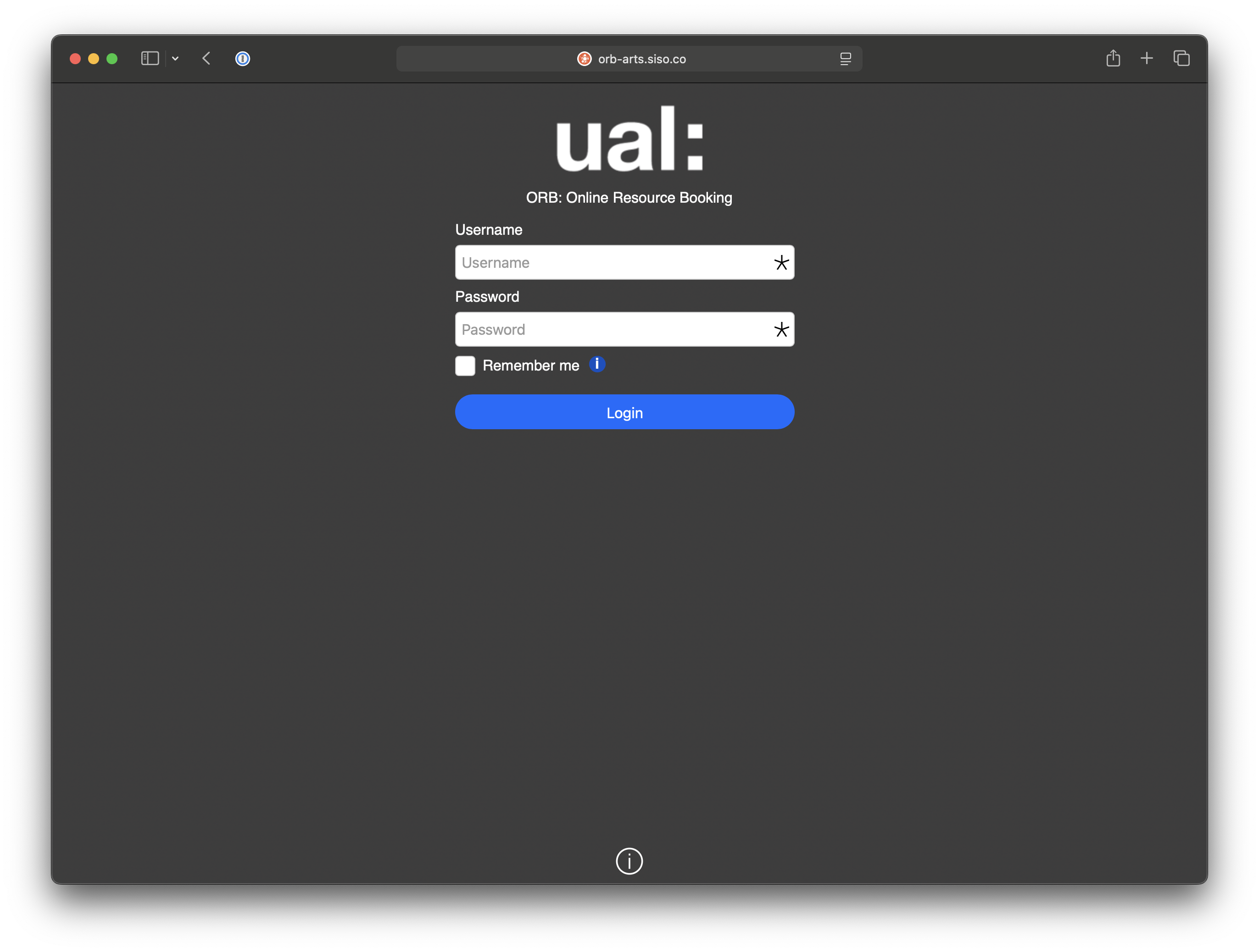 Screenshot of a web browser on the ORB login screen