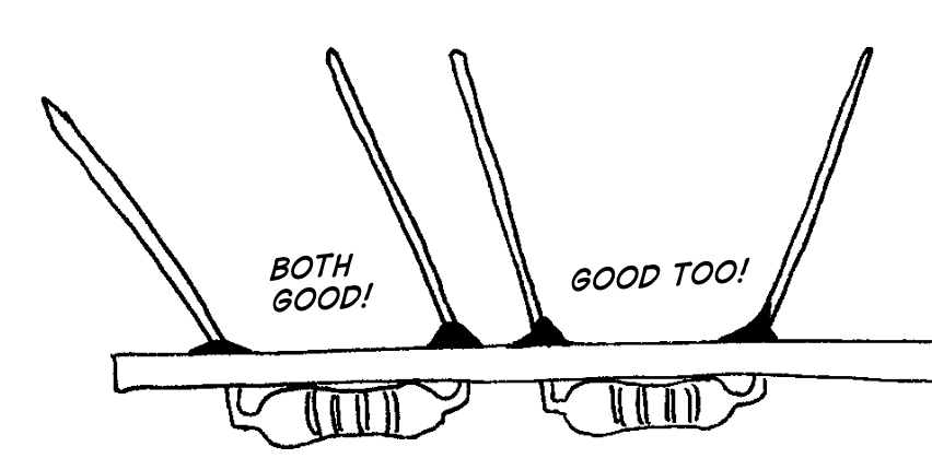 Snippet from the Soldering is Easy commit showing a good solder joint